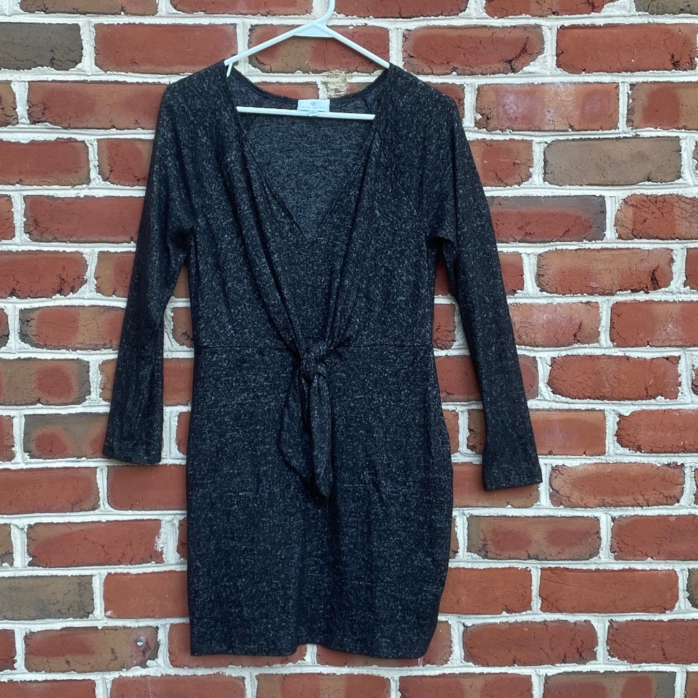 Socialite Grey Draped Tie Knot Long-Sleeve Dress